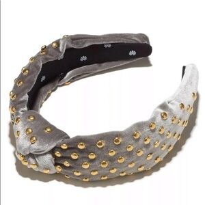 LELE SADOUGHI Grey Velvet Headband Gold Round Studs EUC